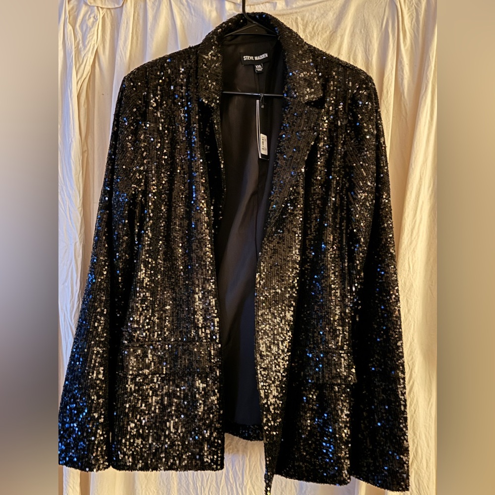 Steve Madden Sparkling Black Sequin Blazer